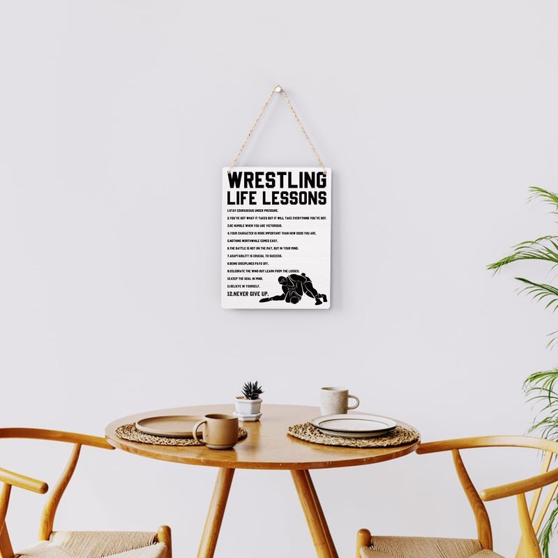 BELLOWDEER Wrestling Life Lessons Wooden Hanging Sign Inspirational Wrestling Wall Art Decor, Wrestling Wall Hanging Decor Signs for Home Office Bedroom Decoration 8x10 Inches - Image 4